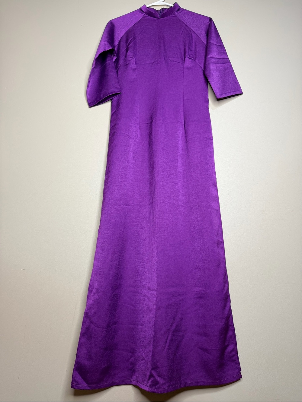 NEW Vietnamese Ao Dai solid Purple size XL Back Zip no pants